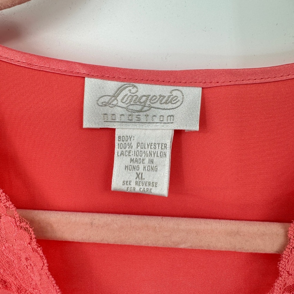 Nordstrom Lingerie Satin Sleep Shirt XL Coral Button Front Lounge Tunic NWT - Picture 3 of 9